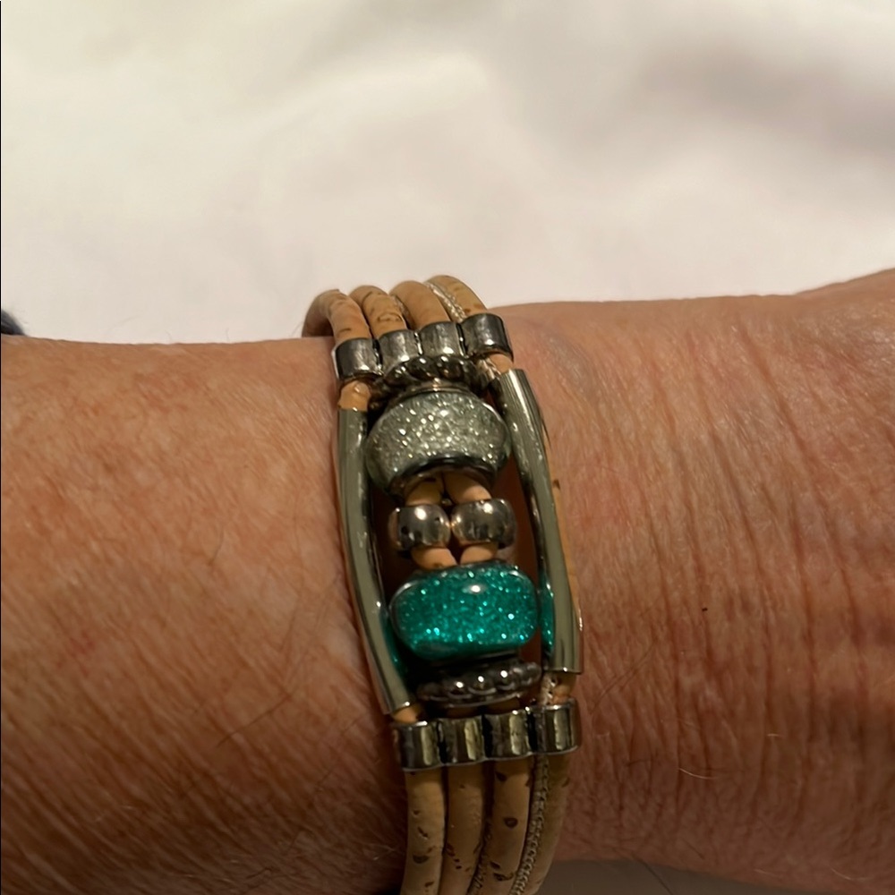 Unique Cork, Bead & Brass Magnetic Bracelet